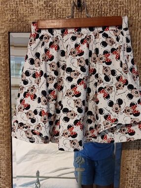 White Minnie & Mickey Print Circle Skirt with Red Accents